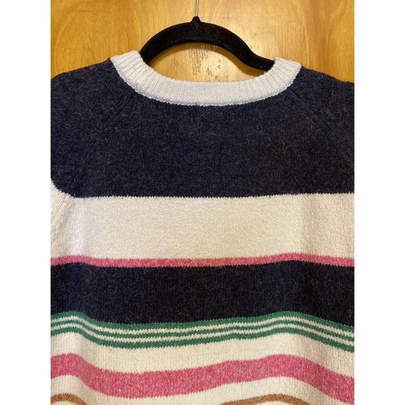 CASLON  Crewneck Sweater in White/ Blue/ Green/ Pink  Evie Stripe Large - Picture 9 of 11